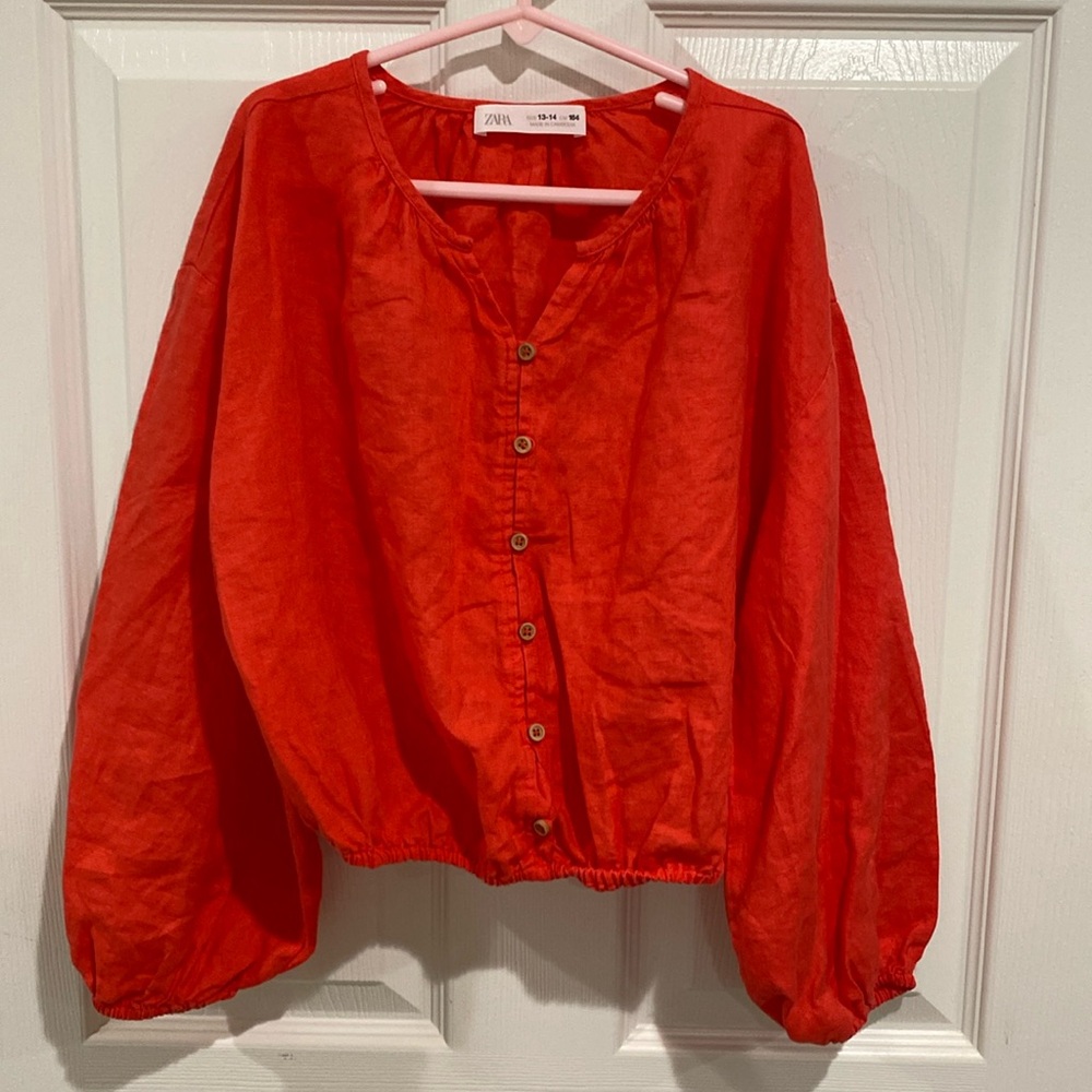 ZARA Red Linen Shirt Size 13-14